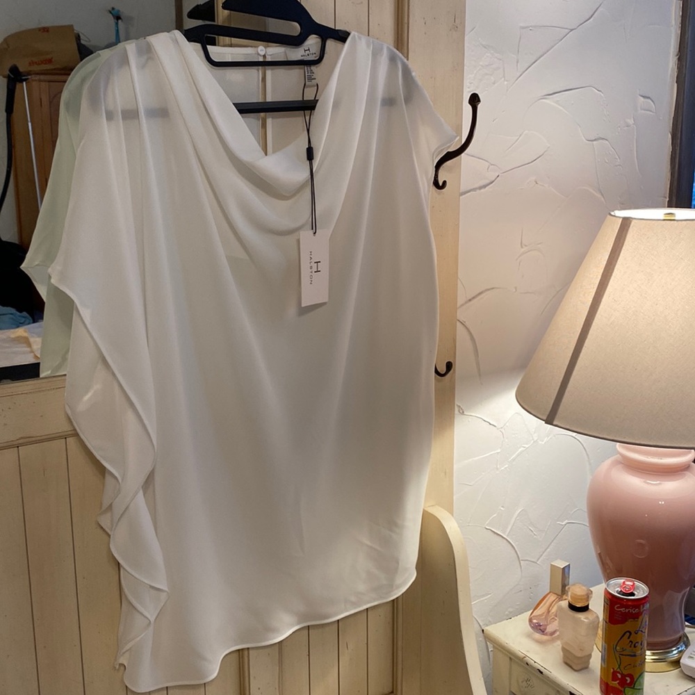 Halston assymetrical white blouse new with tags